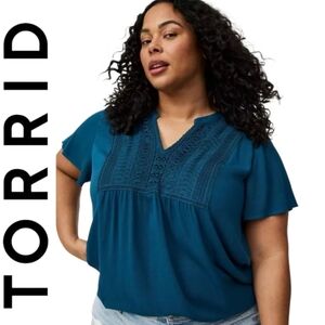 Torrid Crinkle Gauze Flutter Sleeve Top Legion Blue Plus Size 5X